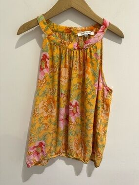 Rose & Olive Yellow Floral Halter Camisole with Pink and Green Accents